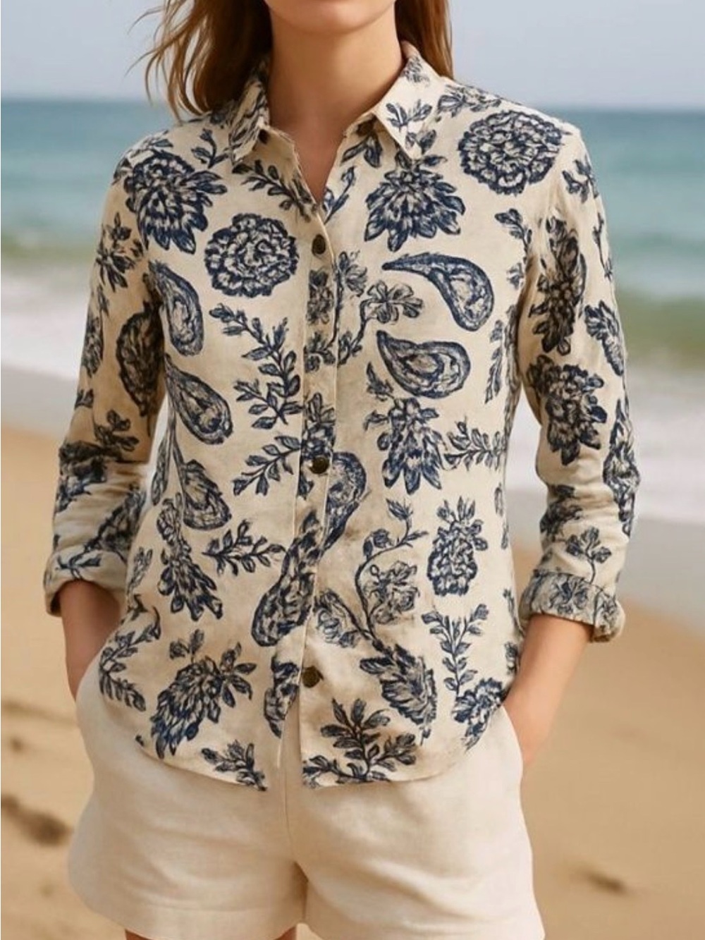 Charter Club Weekend Linen
Button Down Shirt Blue Paisley
Floral Medium